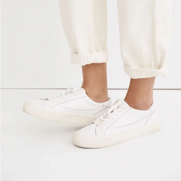 Madewell Sidewalk Sneakers Pale Parchment Cream Leather Minimalist Modern ND989 - Picture 2 of 10